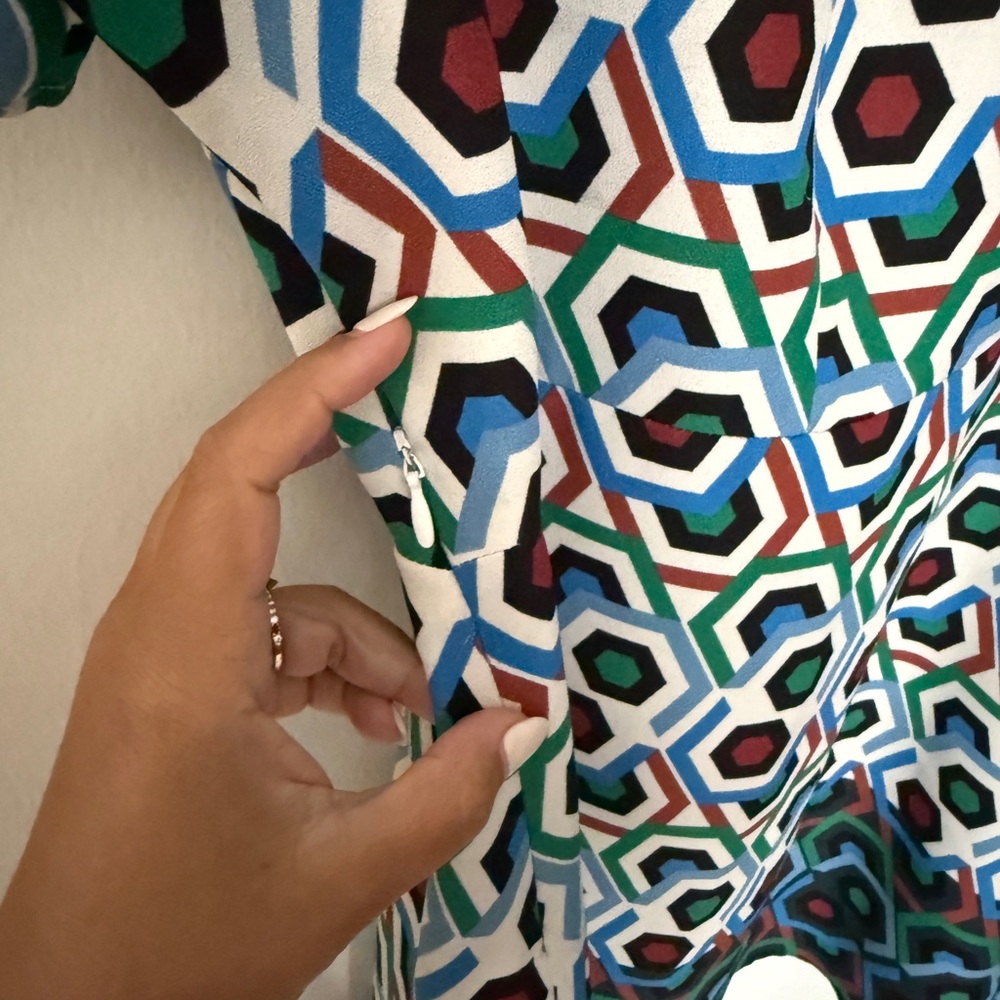 Zara Blue and Green Geometric Mini Dress - Picture 10 of 11
